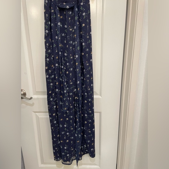 Lulu’s Sweet Blooms Navy Blue Floral Print Swiss Dot Wide Leg Jumpsuit - Picture 7 of 7